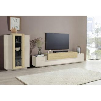 Dmora Librer&iacute;a Modular Lazzate, Mueble De Sal&oacute;n, 10 Estantes Made In Italy, 6 Puertas, 280x45x120.5h Cm Beige
