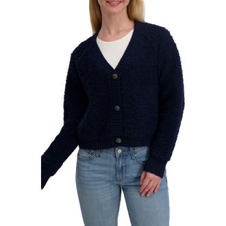 Lucky Brand Raglan Sleeve Boucl&eacute; Cardigan in Black Iris at Nordstrom Rack, Size X-Large