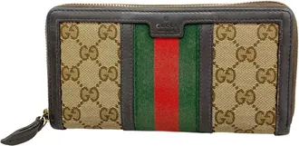 Gucci Brown Canvas Leather Long Wallet (Bi-Fold) (Pre-Owned)