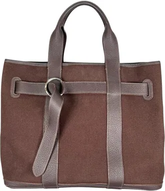 Herm&egrave;s Brown Canvas Leather Tote Bag (Pre-Owned)