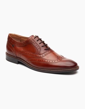 base Mens Base London Clarence Brogue Leather Mens Burnt Tan Brogues Shoes - Brown - Size: 10