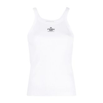 Fendi Sleeveless Tops, female, White, Size: M Scoop Neck Sleeveless Top