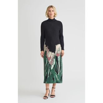 Misook Relaxed Floral Jacquard Knit Maxi Dress in Dark Ivy/black/midnight Umber at Nordstrom, Size Xx-Large