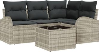 vidaXL Garden Sofa Set with Cushion 5 pcs Light grey Poly rattan Vidaxl