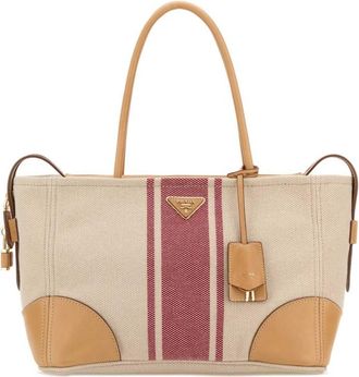 Prada Tan/Red Logo Large Tote