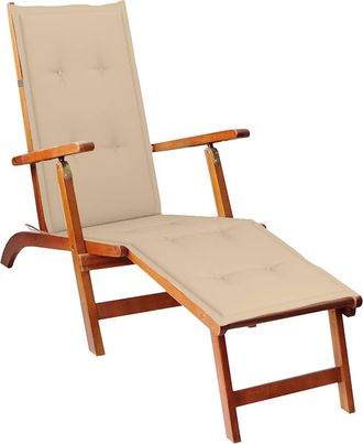 vidaXL Tumbona De Jard&iacute;n Con Reposapi&eacute;s Y Coj&iacute;n Madera Maciza Acacia Vidaxl