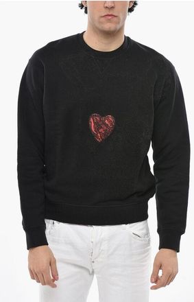 Dsquared2 Crew Neck Brushed Leather Sweatshirt with Textured Print size M