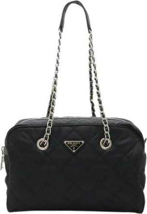 Prada Pre-owned Shoulder Bags, female, Black, Size: ONE SIZE Pre-owned Quilted Nylon Shoulder Bag