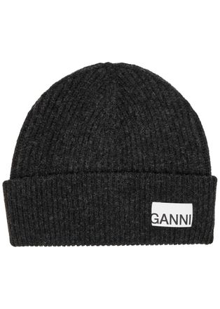 Ganni Ribbed Wool-blend Beanie - Grey - One Size