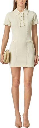 English Factory Ruffle Placket Mini Sweater Dress in Cream at Nordstrom, Size X-Small