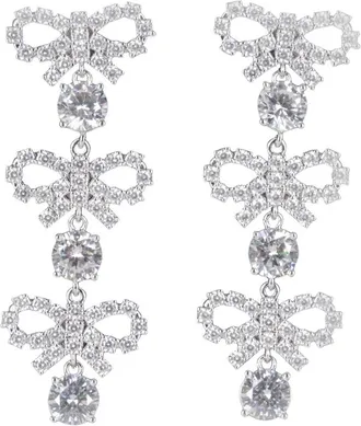 Self Portrait Micro Bow Crystal Tiered Earrings