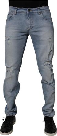 Dolce & Gabbana Tattered Skinny Denim Jeans - Heren - Slim Fit Jeans - Blauw - L - Denim - Jeans