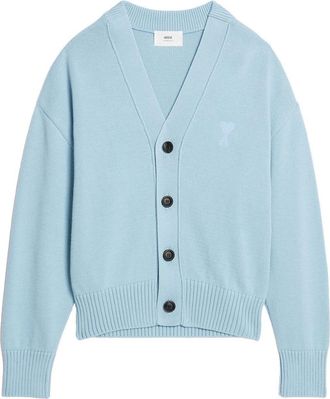 Ami Ami de Coeur intarsia-logo cardigan - unisex - Cotton/Merino - M - Blue