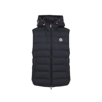 Moncler Black Zip-Up Logo Hood Vest