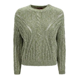 Max Mara Rondgebreide trui - Dames - Ronde hals truien - Groen - M - Truien & Vesten
