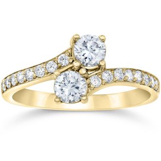 Pompeii3 1 Carat Forever Us 2 Stone Diamond Ring 10K Yellow Gold Size Selectable