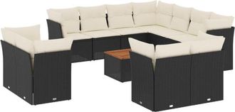 vidaXL Set De Sof&aacute;s De Jard&iacute;n Y Cojines 12 Pzas Rat&aacute;n Sint&eacute;tico Negro Vidaxl