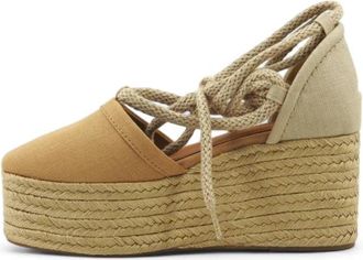 Tommy Hilfiger Linnen Touw Detail Sleehak Sandalen - Dames - Sleehakken - Bruin - 40 EU - Linnen - Schoenen