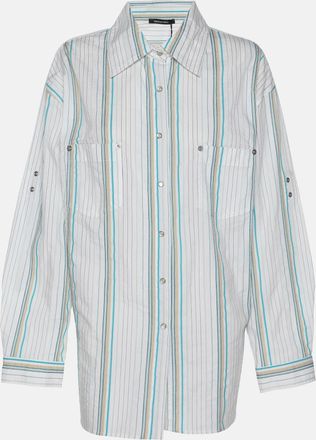 Elena Miro White Striped Cotton Button Front Shirt Xl