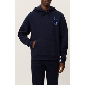 Les Deux Brady Logo Patch Hoodie in Dark Navy at Nordstrom, Size Xx-Large