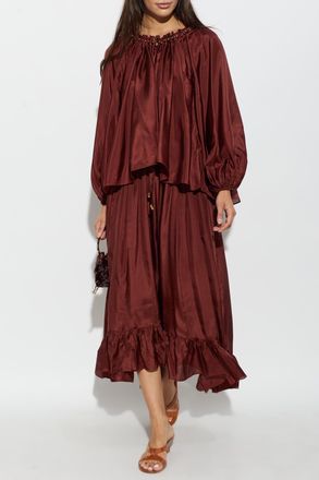 Zimmermann Silk Skirt, Womens, Burgundy