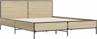 vidaXL Estructura cama madera ingeniería metal roble Sonoma 140x200 cm vidaXL
