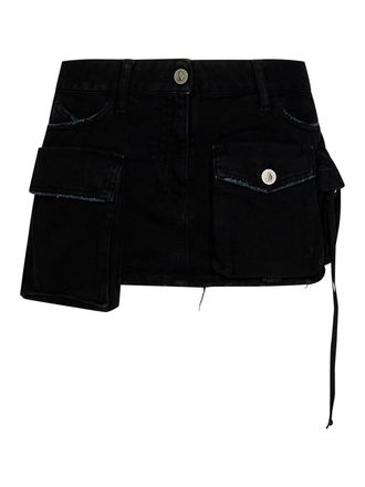 The Attico Multi-pocket low-rise cotton denim mini skirt