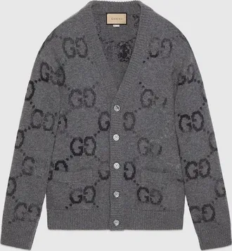 Gucci Wool Cardigan With GG Intarsia, Size XXXL, Black, Ready-to-wear