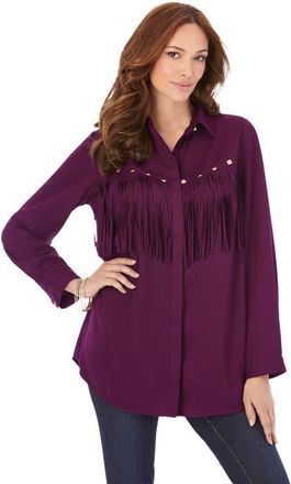 Roaman's Fringe Big Shirt in Dark Berry at Nordstrom, Size 36