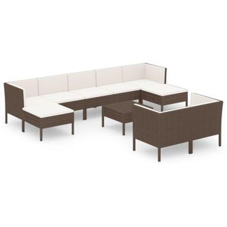 vidaXL Set Muebles De Jard&iacute;n 10 Pzas Y Cojines Rat&aacute;n Sint&eacute;tico Marr&oacute;n Vidaxl
