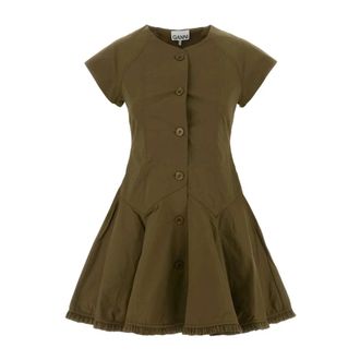 Ganni Vestido Mini de Algod&oacute;n El&aacute;stico con Botones - Dresses - Mujer - Verde - S
