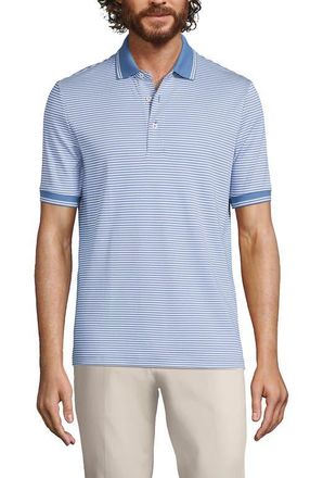 Lands End Short Sleeve Cotton Supima Polo Shirt in Muted Blue/white Stripe at Nordstrom, Size Xx-Large
