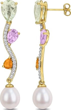 Mimi & Max 9mm Cultured Freshwater Pearl 10 3/4ct TGW Blue Topaz Citrine White Topaz Earrings Yellow Silver