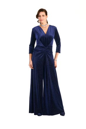 Hermann Lange Nickioverall, Damen, Gr. 52, N-Gr, blau (nachtblau), Nicki, Obermaterial: 92% Polyester, 8% Elasthan, HERMANN LANGE COLLECTION, Glitzermuster, V-Aussc