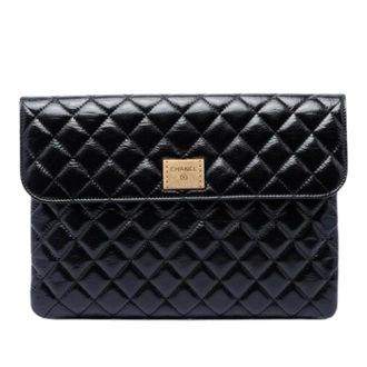 Chanel Pre-owned Quilted Patent Clutch - Dames - Pre-owned - Zwart - Maat: ONE Size Leer