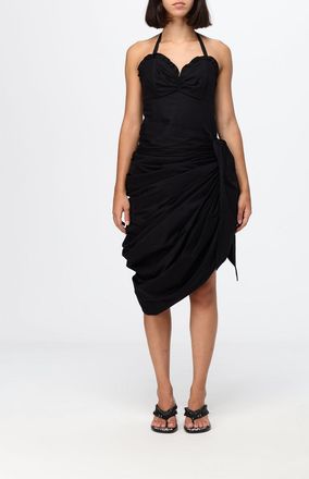 Chlo&eacute; Abito midi asimmetrico in cotone con scollo a cuore drappeggiato