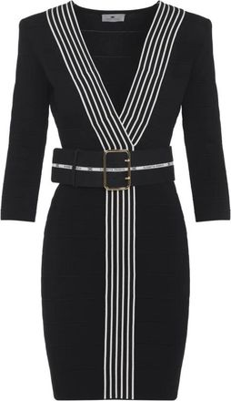 Elisabetta Franchi Gebreide Jurk met Riem - Dames - Korte kleedjes - Zwart - S - Kleedjes