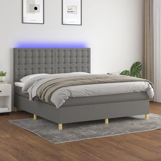 vidaXL Vidaxl - Cama Box Spring Colch&oacute;n Y Luces Led Tela Gris Oscuro 160x200 Cm
