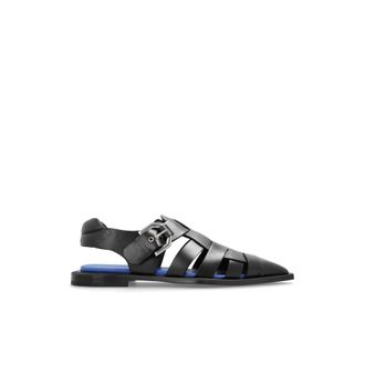 Lanvin Flat Sandals, male, Black, Size: 9 1/2 US Pointed-Toe Leather Sandals
