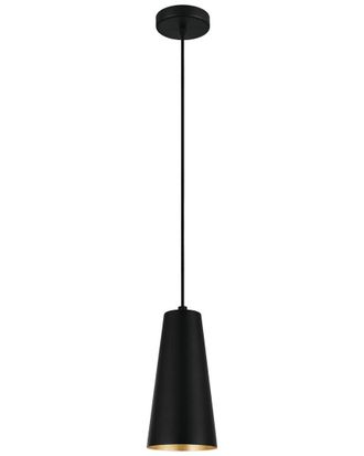 Eglo Eglo Pratella 1 Light Mini Pendant With Black Finish & Black With White Interior Metal Cone Shaped Metal Shade