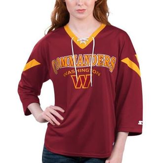 Starter Womens Starter Burgundy Washington Commanders Rally Lace-Up 3/4 Sleeve T-Shirt at Nordstrom, Size X-Small