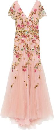 Costarellos Abito midi in tulle con ricamo - Rosa