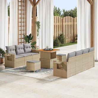 vidaXL Conjunto De Sof&aacute; De Jard&iacute;n 10 Pcs Beige Rat&aacute;n Sint&eacute;tico Vidaxl