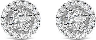 House of Brilliance 14K White Gold 3/4 Cttw Lab Grown Diamond Solitaire With Halo Stud Earrings at Nordstrom