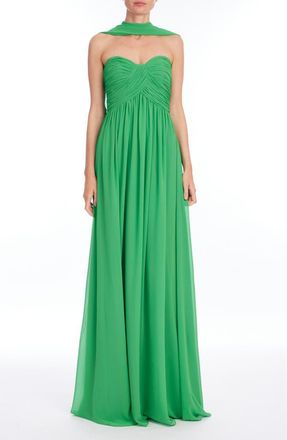 Badgley Mischka Strapless Cap Detail Gown in Emerald at Nordstrom, Size 6