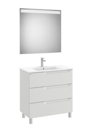 Roca Mueble Lavabo Centrado 800mm Aleyda Con Patas 3 Cajones + Espejo Gris Piedra