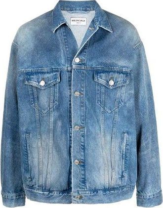 Balenciaga BB Sprayed Denim Jacket Large Fit Electric Blue Fuchsia 678354TCW030406