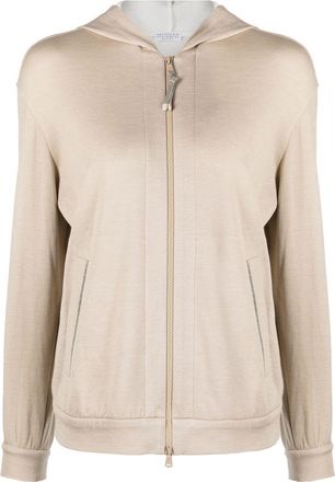 Brunello Cucinelli two-pocket zip-up hoodie - women - Silk/Cotton/Polyamide - M - Neutrals