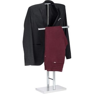 Relaxdays Relaxdays Chrome Mens Valet Stand, Freestanding Towel Rack, Double Rail, HWD: 106x49x20 cm, Silver