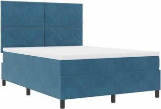vidaXL Cama Box Spring Led Con Colch&oacute;n Azul Oscuro 160 X 200 Cm Tela Vidaxl